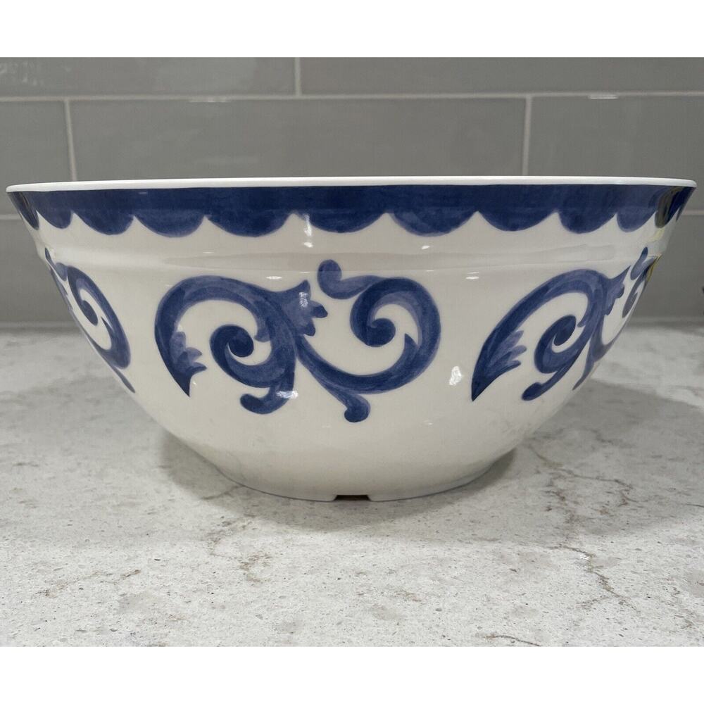 BLUE ROSE SCROLL Large Serving / Chip Bowl 10.25 x 4.5” ARTISAN DE LUXE Melamine